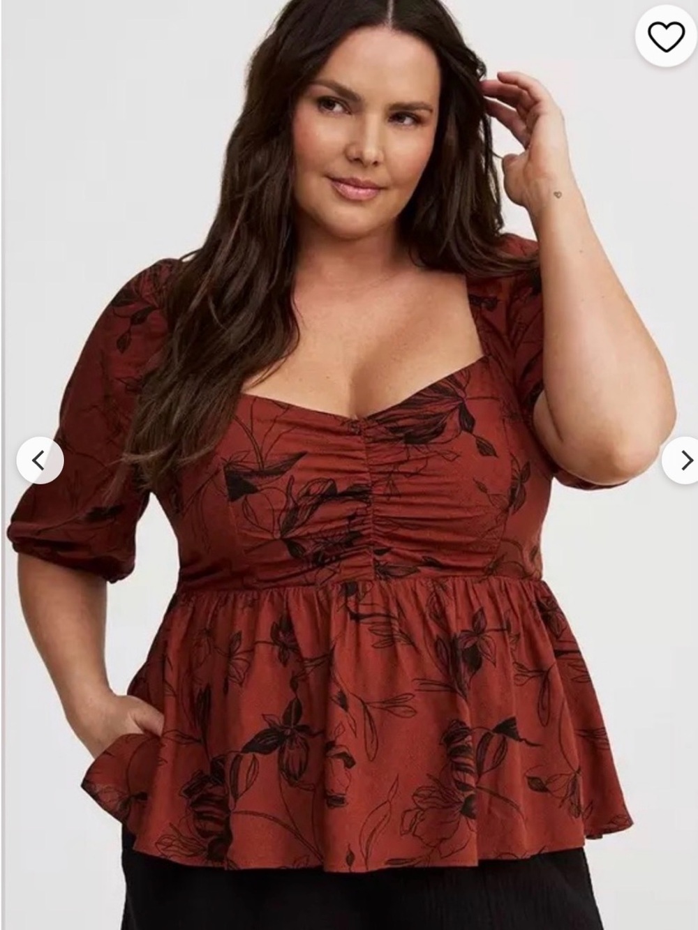 torrid Rust Floral Puff-Sleeve Peplum Blouse